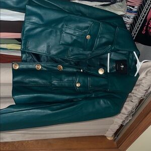 T.J.Maxx Teal Leather Jacket with Gold Buttons